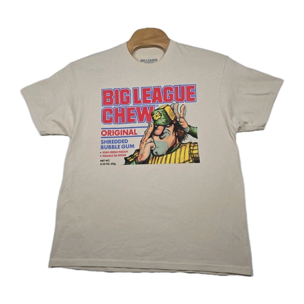 Big League Chew T-Shirt Mens XL Cream Beige Original Shredded Bubble Gum Graphic